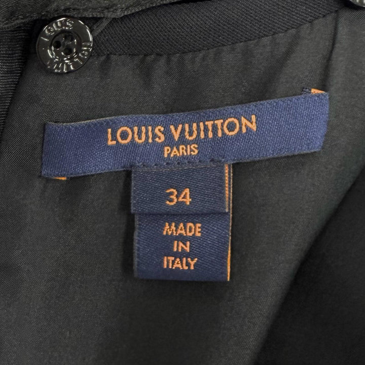 極美品★LOUIS VUITTON ルイヴィトン 22SS ウール シルク混 リボン 襟付 ロゴZIP 膝丈 ノースリーブ ワンピース ブラック 34 正規品