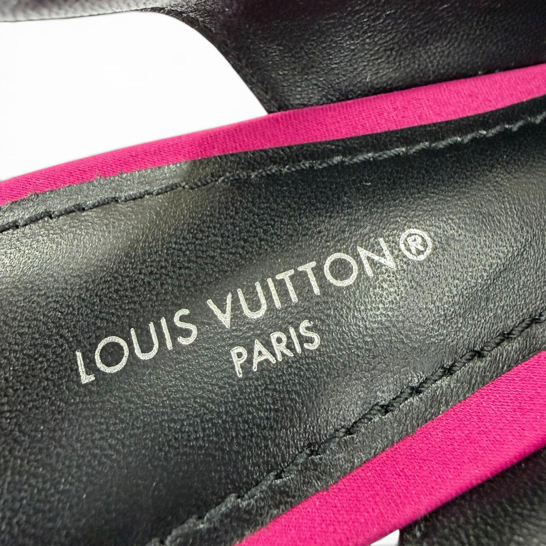 美品☆LOUIS VUITTON ルイヴィトン HEELS スパンコール LVサークルロゴ レザー パンプス ブラック ピンク 34 イタリア製 レディース