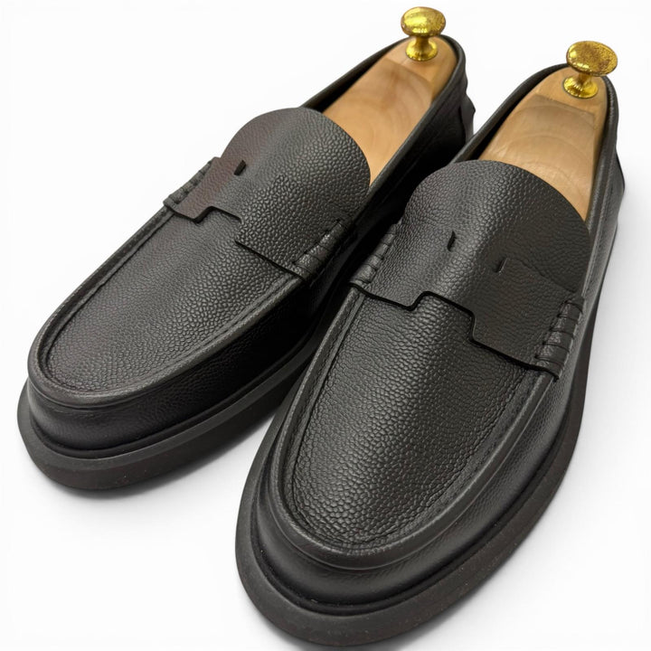 未使用品□HERMES エルメス クレマン レザー Hロゴモチーフ 厚底 ローファー ブラック 42.5 イタリア製 メンズ 定価198000円 箱付き