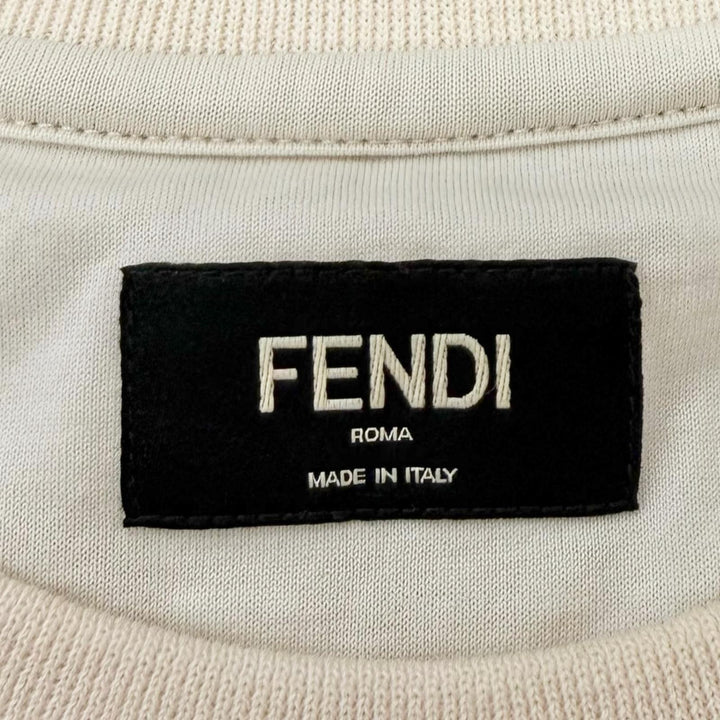 極美品□FENDI フェンディ FY0936 襟コットン100% フロントロゴ パイル地 半袖Ｔシャツ カットソー ベージュ L イタリア製 正規品 メンズ