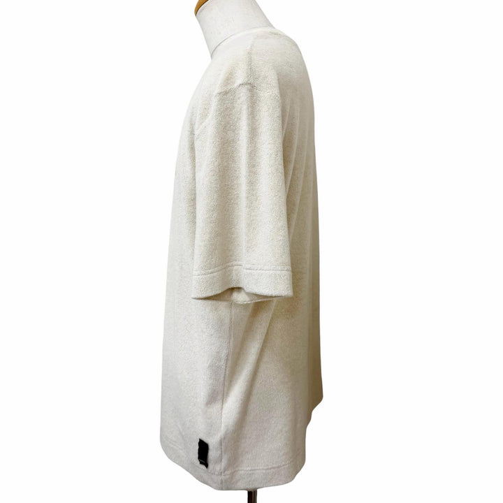 極美品□FENDI フェンディ FY0936 襟コットン100% フロントロゴ パイル地 半袖Ｔシャツ カットソー ベージュ L イタリア製 正規品 メンズ