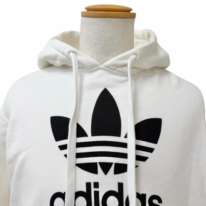 美品□GUCCI×adidas グッチ×アディダス 717427 コットン トレフォイル ロゴプリント プルオーバー パーカー ホワイト XS 正規品 メンズ