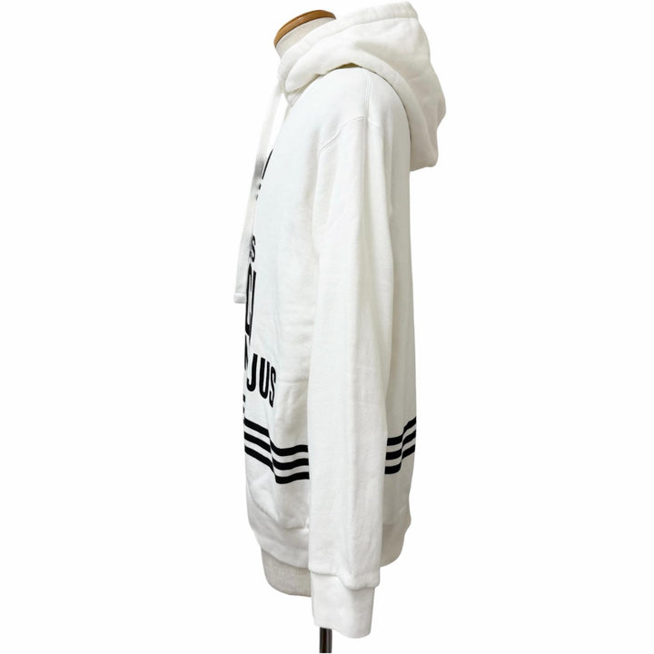 美品□GUCCI×adidas グッチ×アディダス 717427 コットン トレフォイル ロゴプリント プルオーバー パーカー ホワイト XS 正規品 メンズ