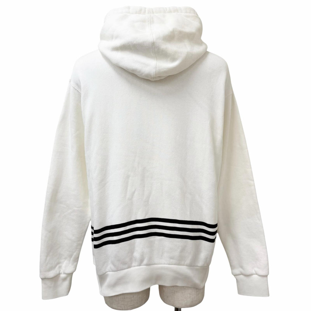 美品□GUCCI×adidas グッチ×アディダス 717427 コットン トレフォイル ロゴプリント プルオーバー パーカー ホワイト XS 正規品 メンズ
