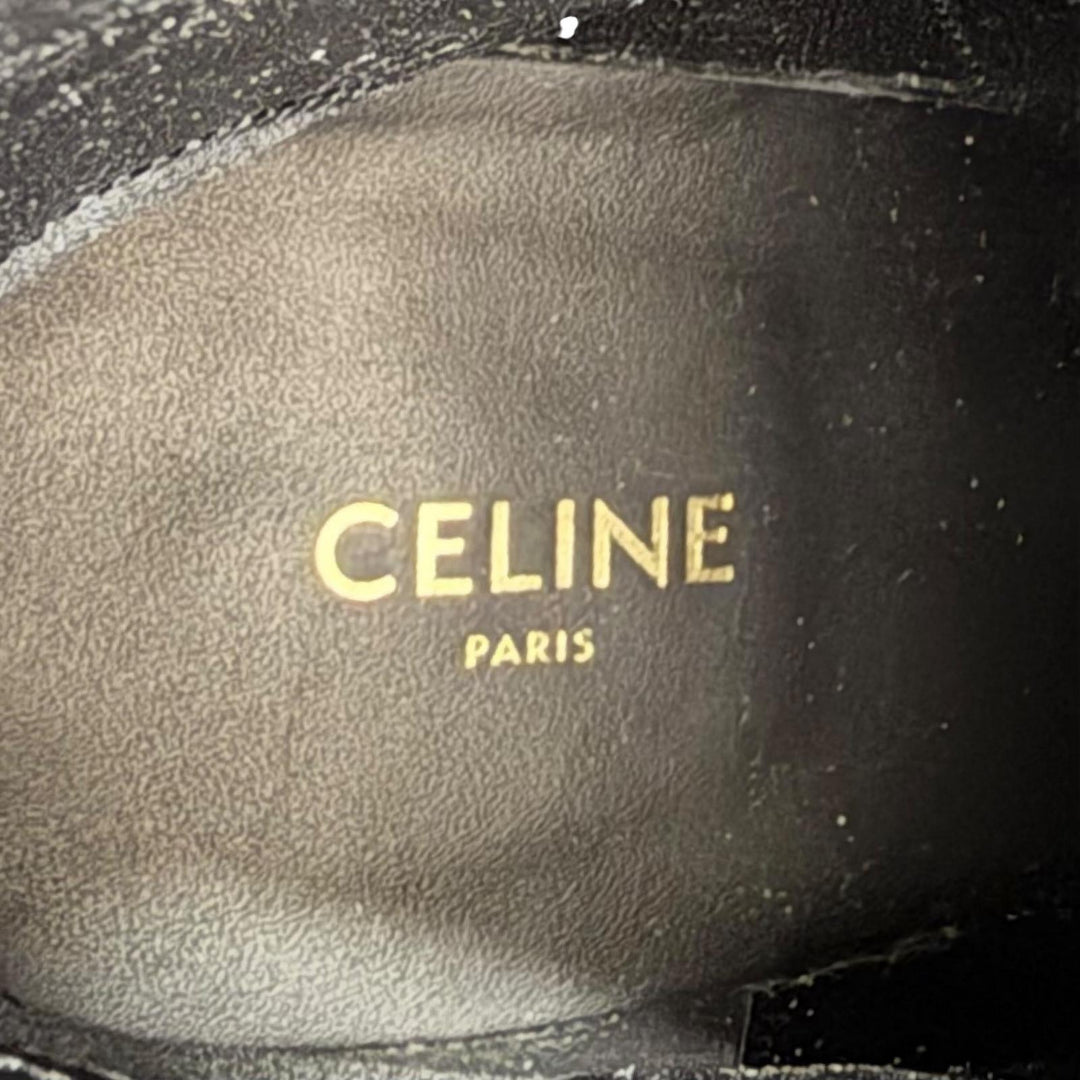 美品△CELINE セリーヌ トリオンフ サイドジップ レザー アンクルブーツ ショートブーツ ブラック 37.5 イタリア製 レディース