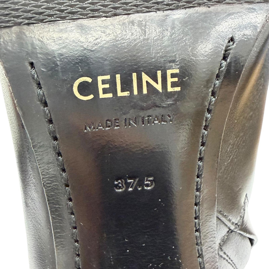 美品△CELINE セリーヌ トリオンフ サイドジップ レザー アンクルブーツ ショートブーツ ブラック 37.5 イタリア製 レディース