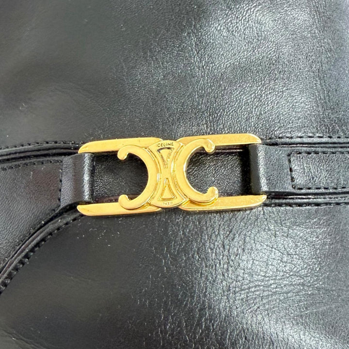美品△CELINE セリーヌ トリオンフ サイドジップ レザー アンクルブーツ ショートブーツ ブラック 37.5 イタリア製 レディース