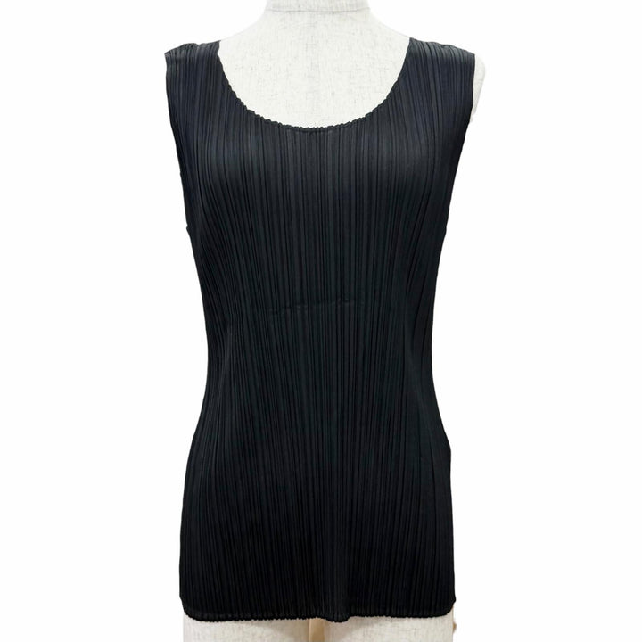 極美品△PLEATS PLEASE プリーツプリーズ イッセイミヤケ PP04-JK600 ノースリーブ トップス カットソー タンクトップ ブラック 3 正規品