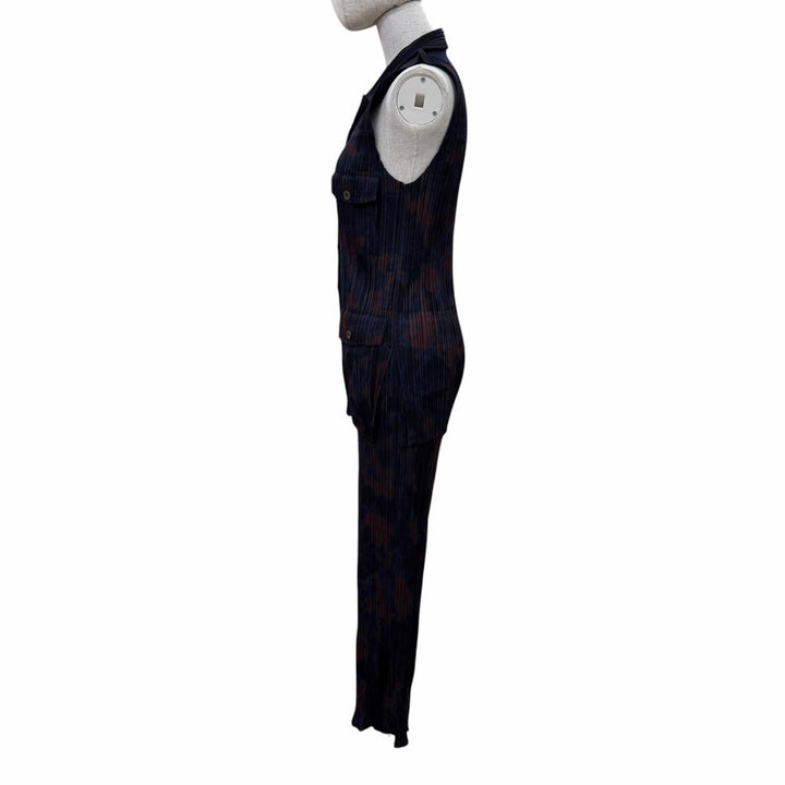 極美品☆PLEATS PLEASE プリーツプリーズ イッセイミヤケ タイダイ柄 ノースリーブシャツ/パンツ セットアップ ネイビー系 3/1 正規品