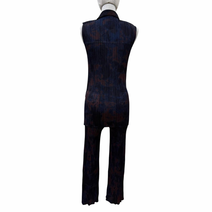 極美品☆PLEATS PLEASE プリーツプリーズ イッセイミヤケ タイダイ柄 ノースリーブシャツ/パンツ セットアップ ネイビー系 3/1 正規品