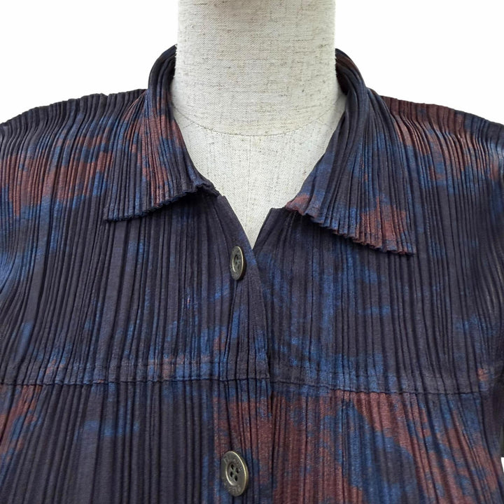 極美品☆PLEATS PLEASE プリーツプリーズ イッセイミヤケ タイダイ柄 ノースリーブシャツ/パンツ セットアップ ネイビー系 3/1 正規品