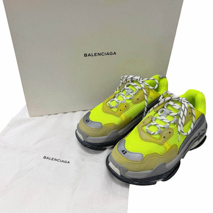 美品□BALENCIAGA バレンシアガ TRIPLE S ダメージ加工 メッシュ ローカットスニーカー ダッドシューズ ネオンイエロー 27.5 メンズ