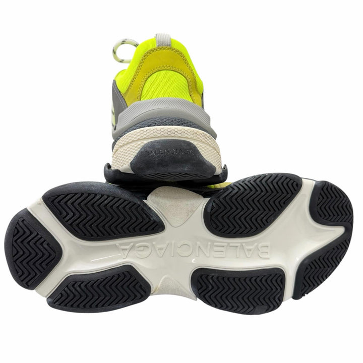 美品□BALENCIAGA バレンシアガ TRIPLE S ダメージ加工 メッシュ ローカットスニーカー ダッドシューズ ネオンイエロー 27.5 メンズ