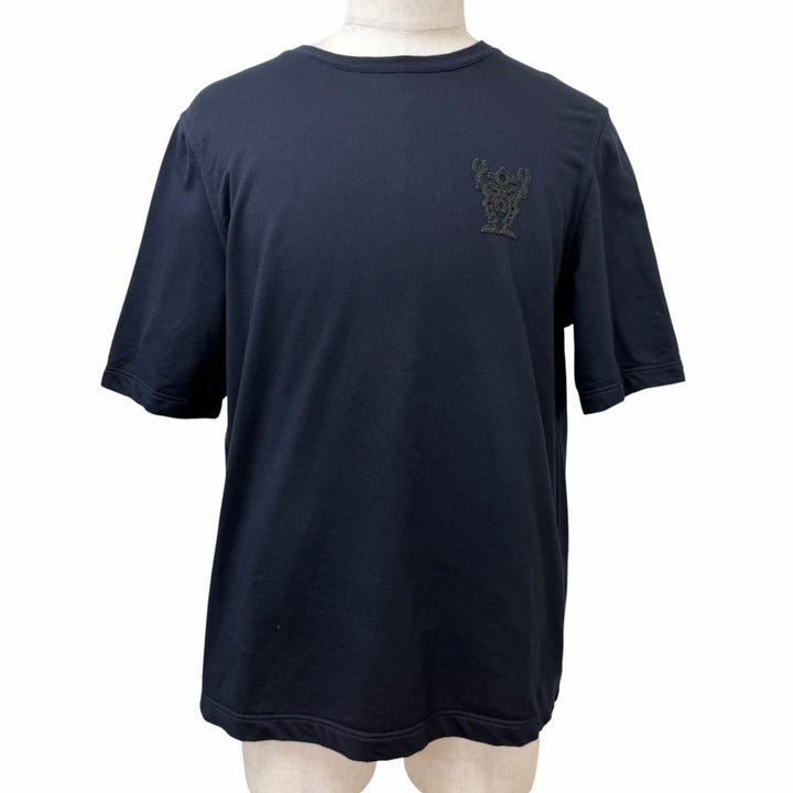 美品□HERMES エルメス ハローミスターファリエール ロボット ラムレザーパッチ 半袖Ｔシャツ カットソー ネイビー M イタリア製 メンズ