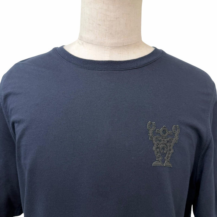 美品□HERMES エルメス ハローミスターファリエール ロボット ラムレザーパッチ 半袖Ｔシャツ カットソー ネイビー M イタリア製 メンズ