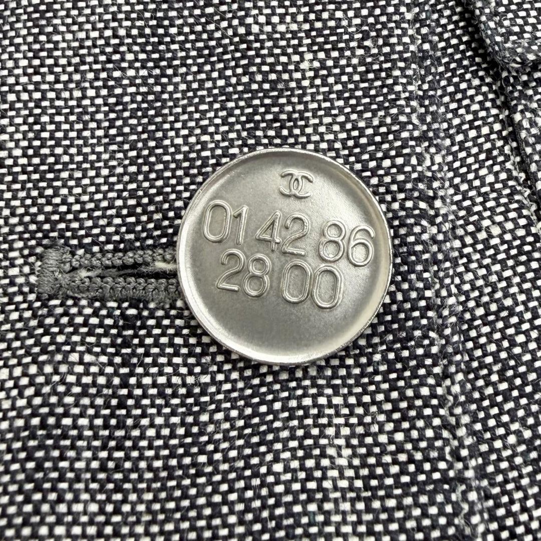 美品△CHANEL シャネル ヴィンテージ 98P P11161 リネン100％ ココマークボタン スカートスーツ セットアップ グレー 38 仏製 正規品