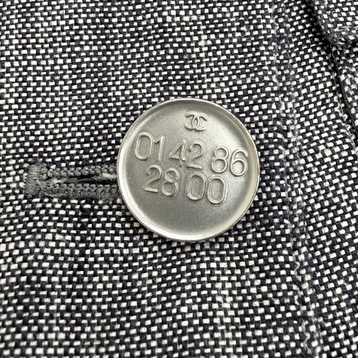 美品△CHANEL シャネル ヴィンテージ 98P P11161 リネン100％ ココマークボタン スカートスーツ セットアップ グレー 38 仏製 正規品