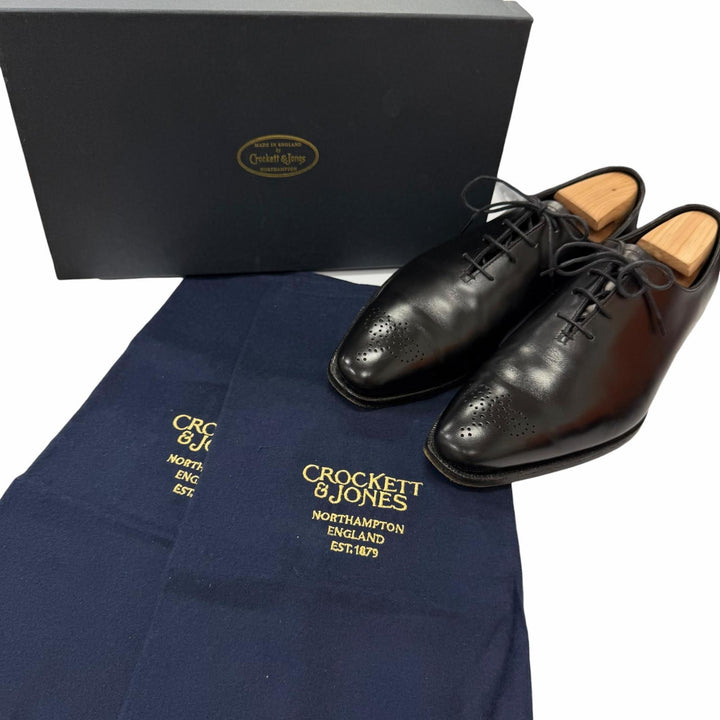 美品□CROCKETT&amp;JONES クロケットアンドジョーンズ HARROW レザー メダリオン レースアップ ドレスシューズ ブラック 6.5 イングランド製