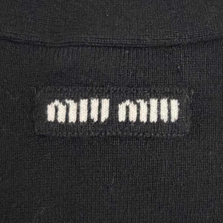 極美品△MIUMIU ミュウミュウ カシミヤ100％ 金ボタン Vネック 長袖 ニットカーディガン ブラック ホワイト 38 伊製 正規品 レディース