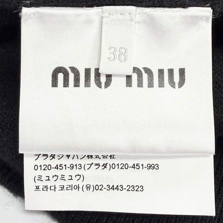 極美品△MIUMIU ミュウミュウ カシミヤ100％ 金ボタン Vネック 長袖 ニットカーディガン ブラック ホワイト 38 伊製 正規品 レディース