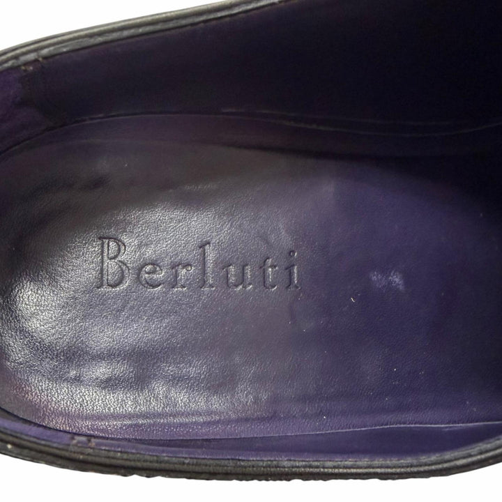 美品□BERLUTI ベルルッティ アレッサンドロ スカーズ レザー カリグラフィ スクリット ドレスシューズ チャコール 9 イタリア製 メンズ