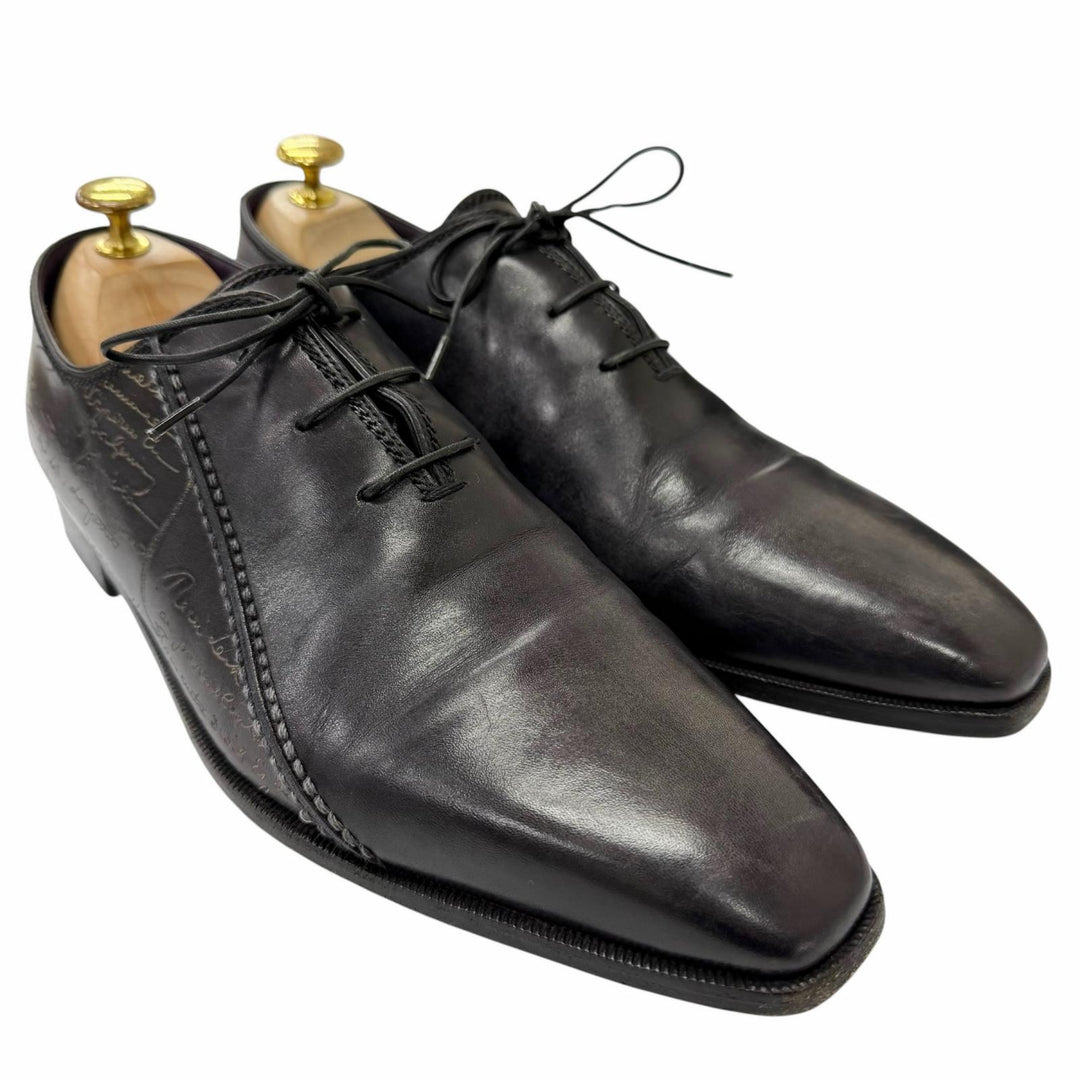 美品□BERLUTI ベルルッティ アレッサンドロ スカーズ レザー カリグラフィ スクリット ドレスシューズ チャコール 9 イタリア製 メンズ