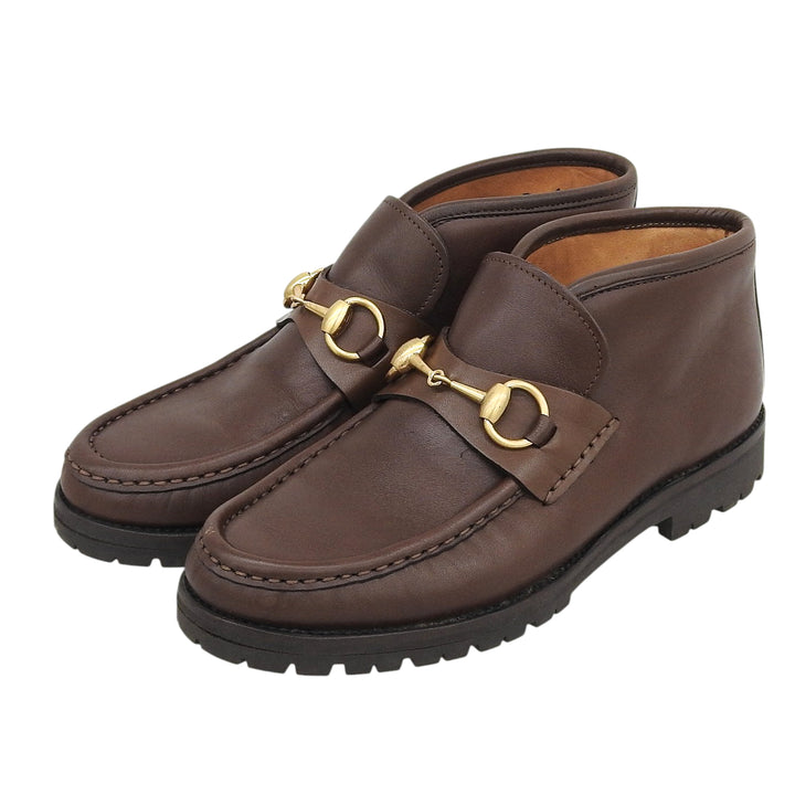 【ドンドン見直し】極美品▲GUCCI グッチ ヴィンテージ ホースビット Uチップ レザー チャッカ ブーツ ブラウン ゴールド金具 6.5 伊製