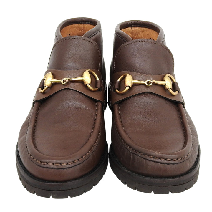 【ドンドン見直し】極美品▲GUCCI グッチ ヴィンテージ ホースビット Uチップ レザー チャッカ ブーツ ブラウン ゴールド金具 6.5 伊製