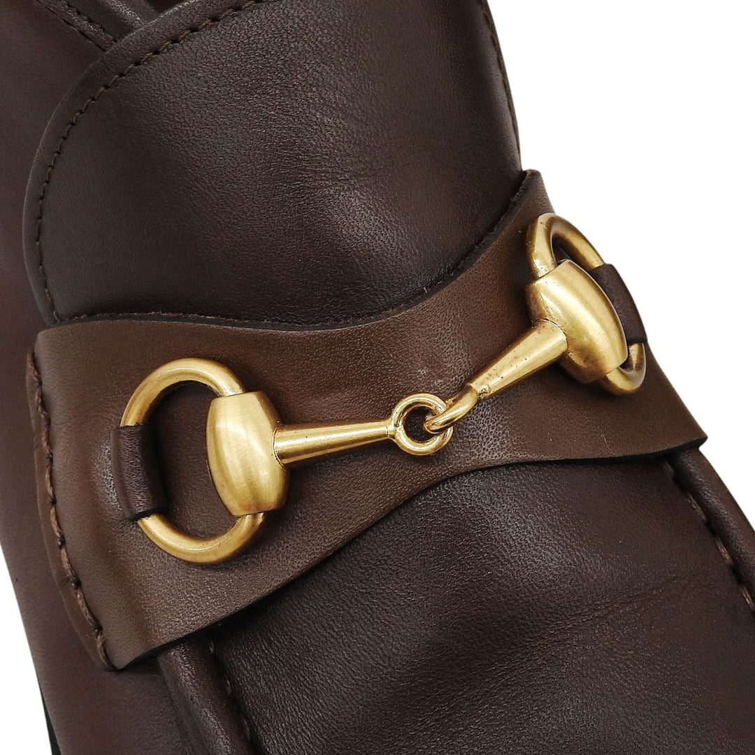 【ドンドン見直し】極美品▲GUCCI グッチ ヴィンテージ ホースビット Uチップ レザー チャッカ ブーツ ブラウン ゴールド金具 6.5 伊製