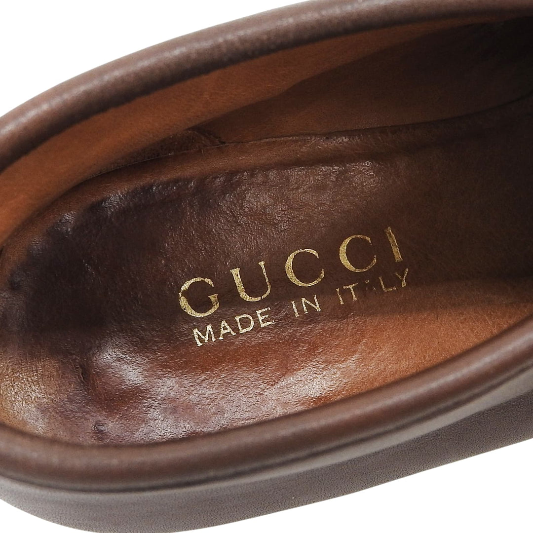 【ドンドン見直し】極美品▲GUCCI グッチ ヴィンテージ ホースビット Uチップ レザー チャッカ ブーツ ブラウン ゴールド金具 6.5 伊製