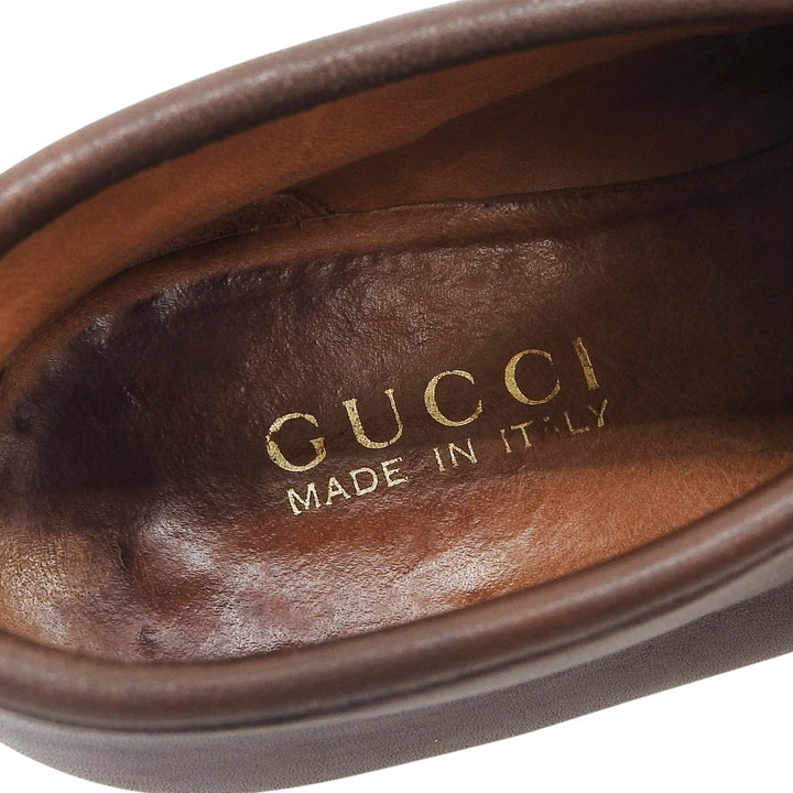 【ドンドン見直し】極美品▲GUCCI グッチ ヴィンテージ ホースビット Uチップ レザー チャッカ ブーツ ブラウン ゴールド金具 6.5 伊製