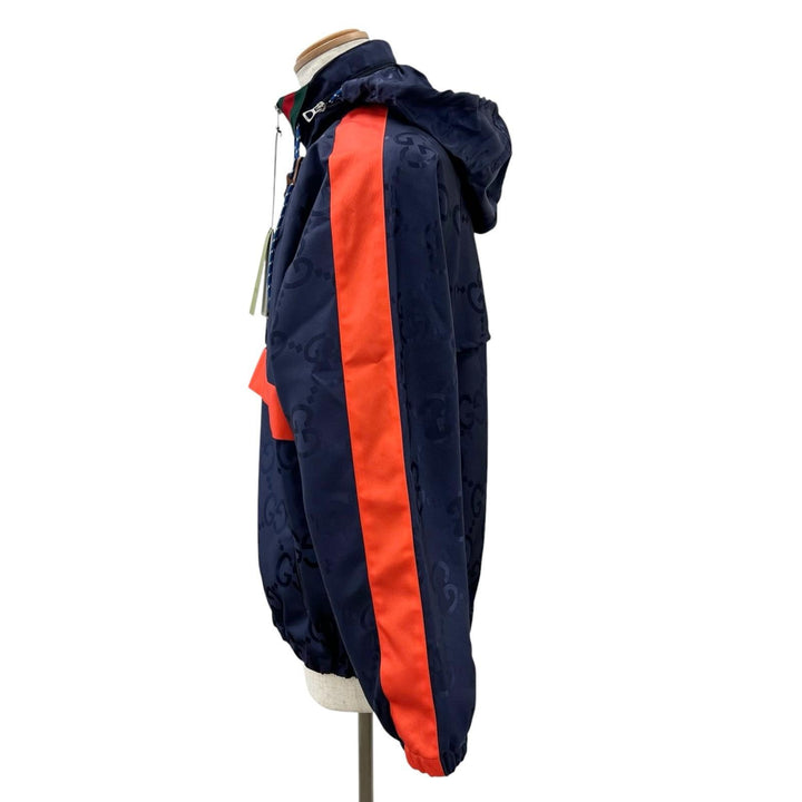 未使用品▲GUCCI グッチ 22AW 685818 ジャンボGG フード付き ハーフZIP ナイロンジャケット ネイビー レッド 44 イタリア製 正規品 メンズ