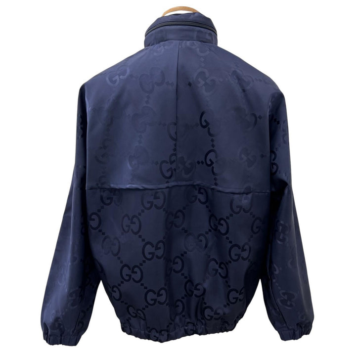 未使用品▲GUCCI グッチ 22AW 685818 ジャンボGG フード付き ハーフZIP ナイロンジャケット ネイビー レッド 44 イタリア製 正規品 メンズ