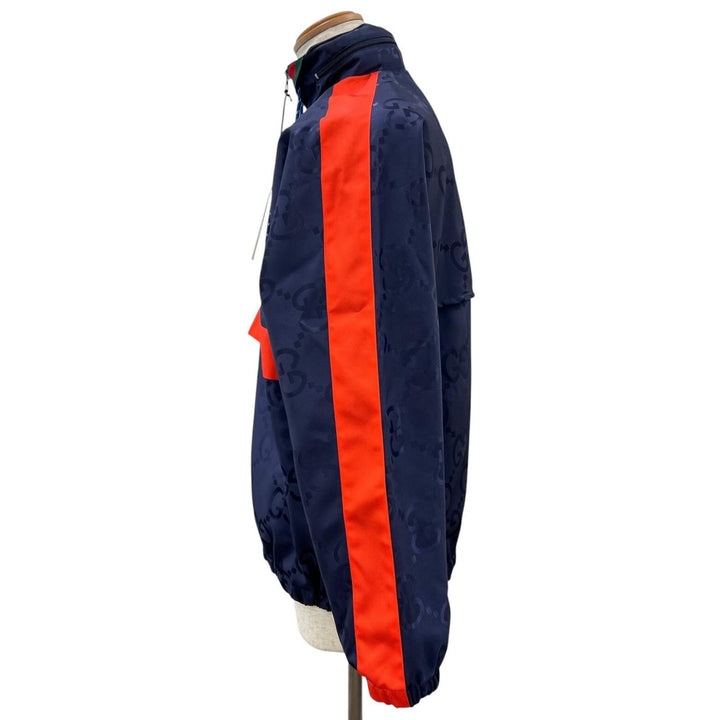 未使用品▲GUCCI グッチ 22AW 685818 ジャンボGG フード付き ハーフZIP ナイロンジャケット ネイビー レッド 44 イタリア製 正規品 メンズ