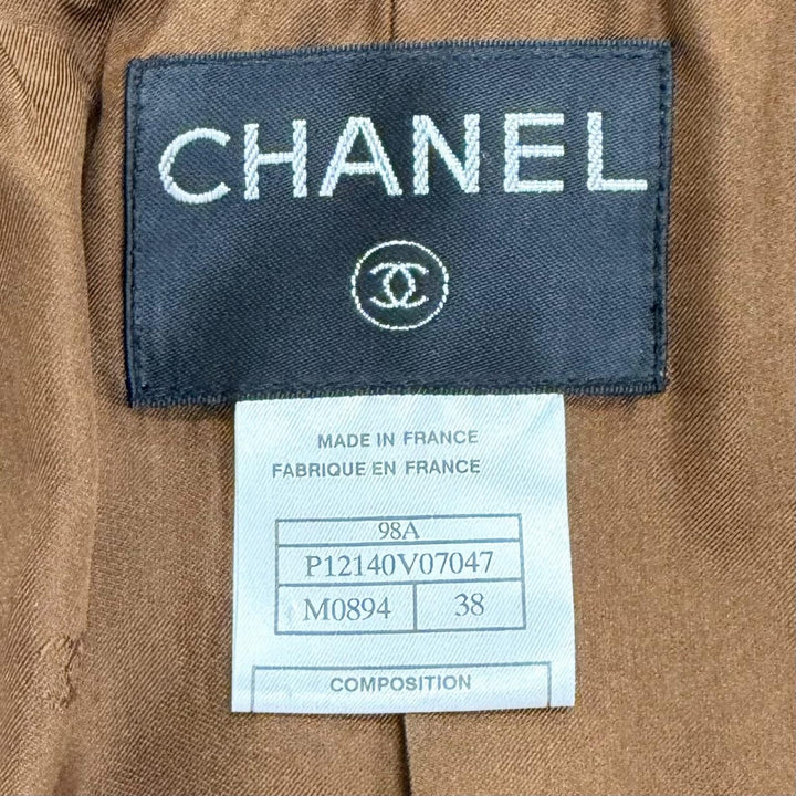 極美品△CHANEL シャネル ヴィンテージ P12140 98A ウール ココマークボタン ツイード スカートスーツ セットアップ ブラウン 38 36 仏製