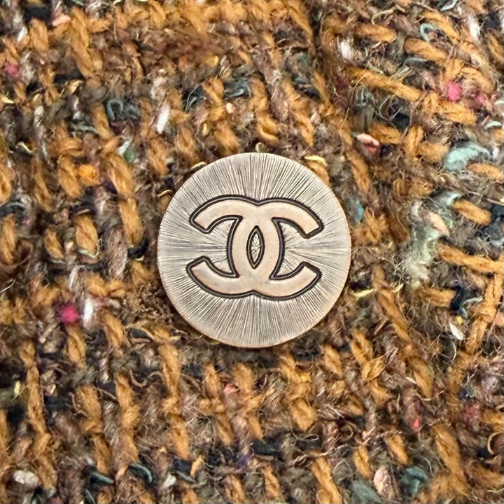 極美品△CHANEL シャネル ヴィンテージ P12140 98A ウール ココマークボタン ツイード スカートスーツ セットアップ ブラウン 38 36 仏製