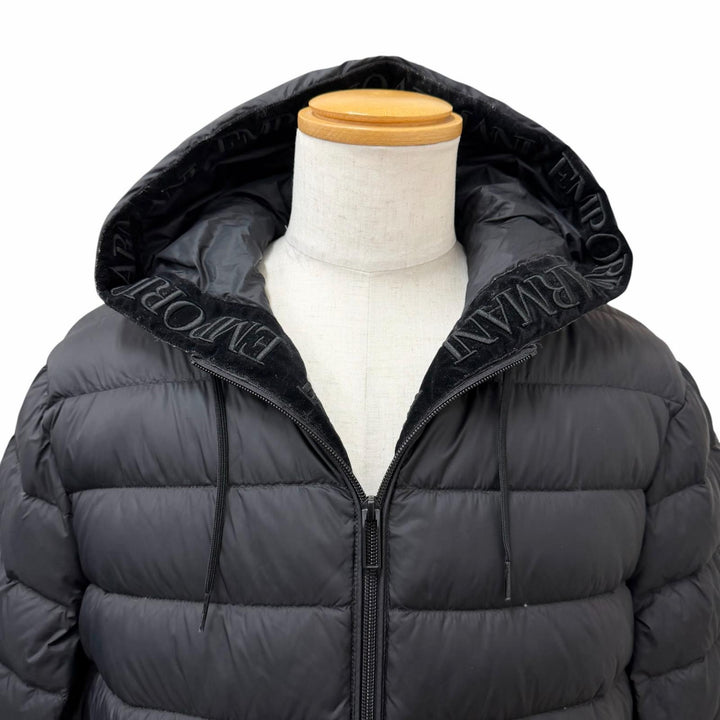 美品□EMPORIO ARMANI エンポリオ アルマーニ 2019年製 3H1B86 フーデッド ダウンジャケット パファージャケット ブラック 54 正規品