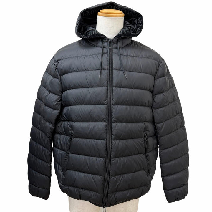 美品□EMPORIO ARMANI エンポリオ アルマーニ 2019年製 3H1B86 フーデッド ダウンジャケット パファージャケット ブラック 54 正規品