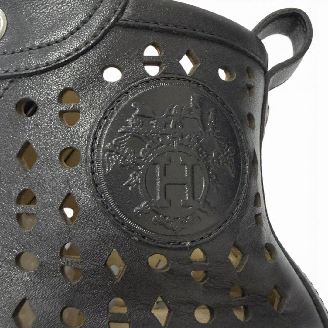 美品□HERMES エルメス ジミー レザー パンチングデザイン セリエ金具 ハイカットスニーカー ブラック 36.5 イタリア製 レディース