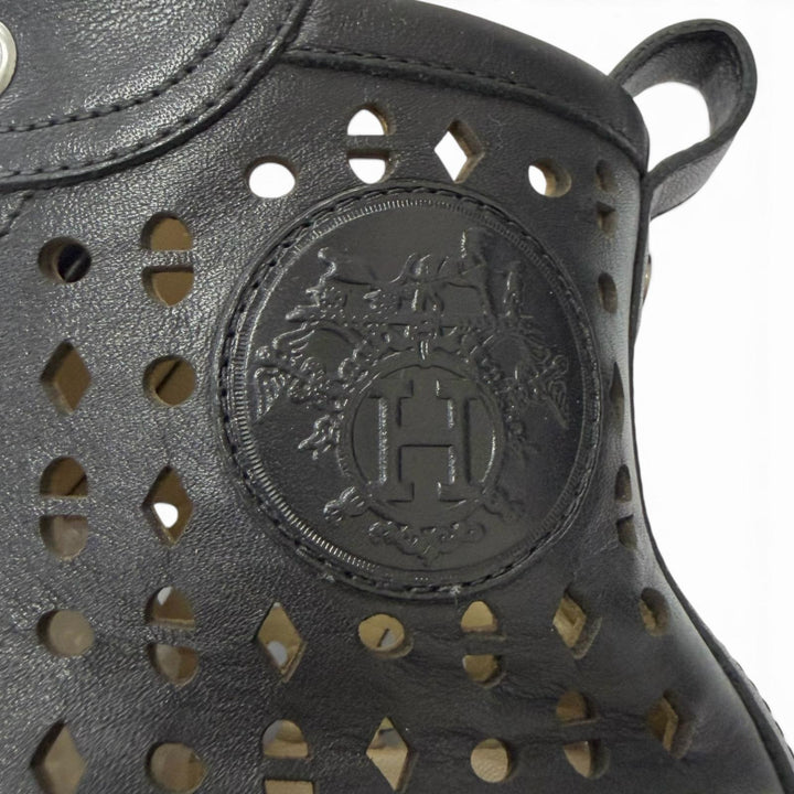 美品□HERMES エルメス ジミー レザー パンチングデザイン セリエ金具 ハイカットスニーカー ブラック 36.5 イタリア製 レディース