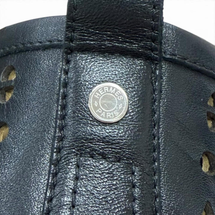 美品□HERMES エルメス ジミー レザー パンチングデザイン セリエ金具 ハイカットスニーカー ブラック 36.5 イタリア製 レディース