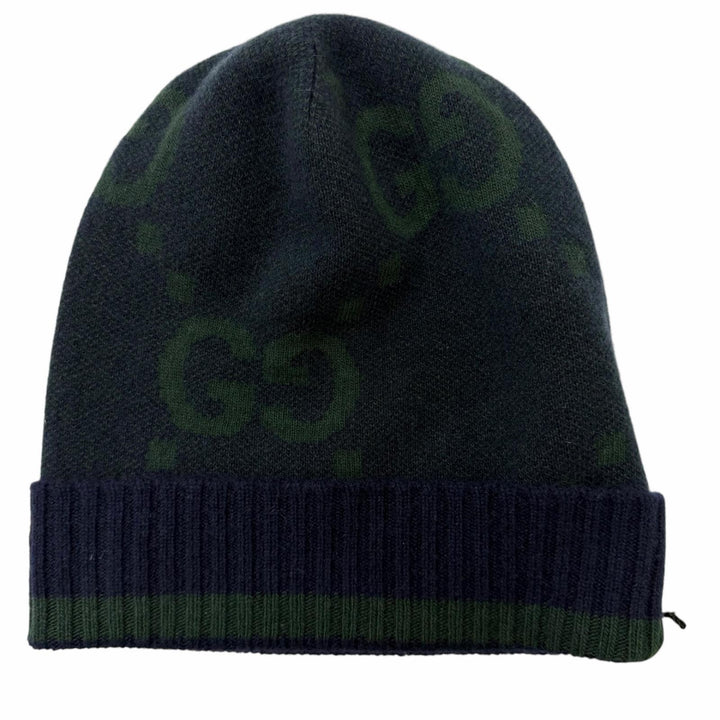 未使用品□GUCCI グッチ 2024年製 676827 カシミヤ100％ ジャンボGG ニットキャップ ネイビー ダークグリーン M/58cm イタリア製 正規品