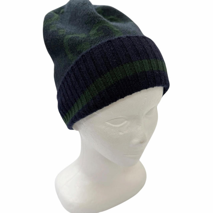 未使用品□GUCCI グッチ 2024年製 676827 カシミヤ100％ ジャンボGG ニットキャップ ネイビー ダークグリーン M/58cm イタリア製 正規品
