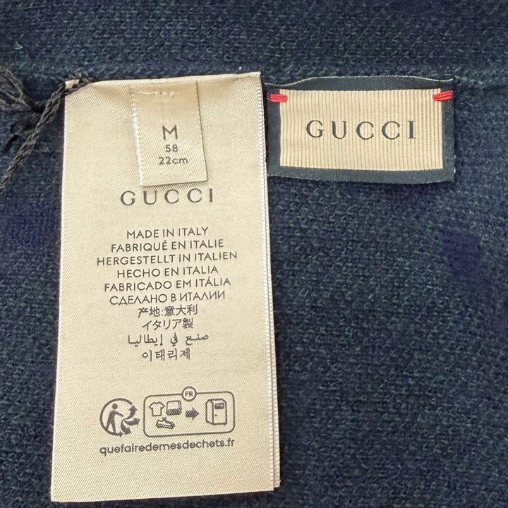 未使用品□GUCCI グッチ 2024年製 676827 カシミヤ100％ ジャンボGG ニットキャップ ネイビー ダークグリーン M/58cm イタリア製 正規品