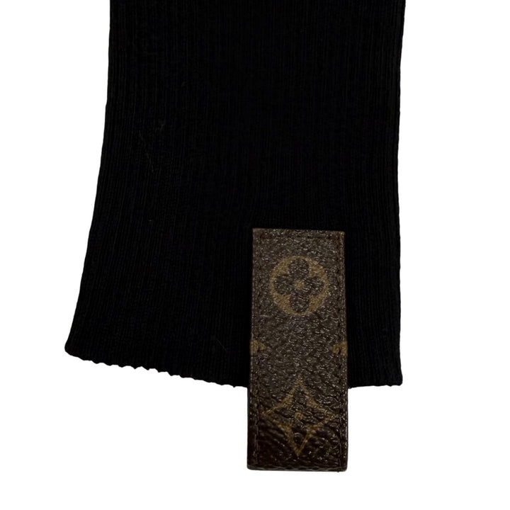 美品☆LOUIS VUITTON ルイヴィトン 2023年製 モノグラムレザーパーツ タートルネック 長袖 ニット ブラック XS 伊製 正規品 レディース