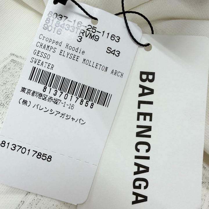未使用品□BALENCIAGA バレンシアガ 2024年製 818433 Champs elysees ロゴプリント プルオーバースウェットパーカー アイボリー 3 正規品