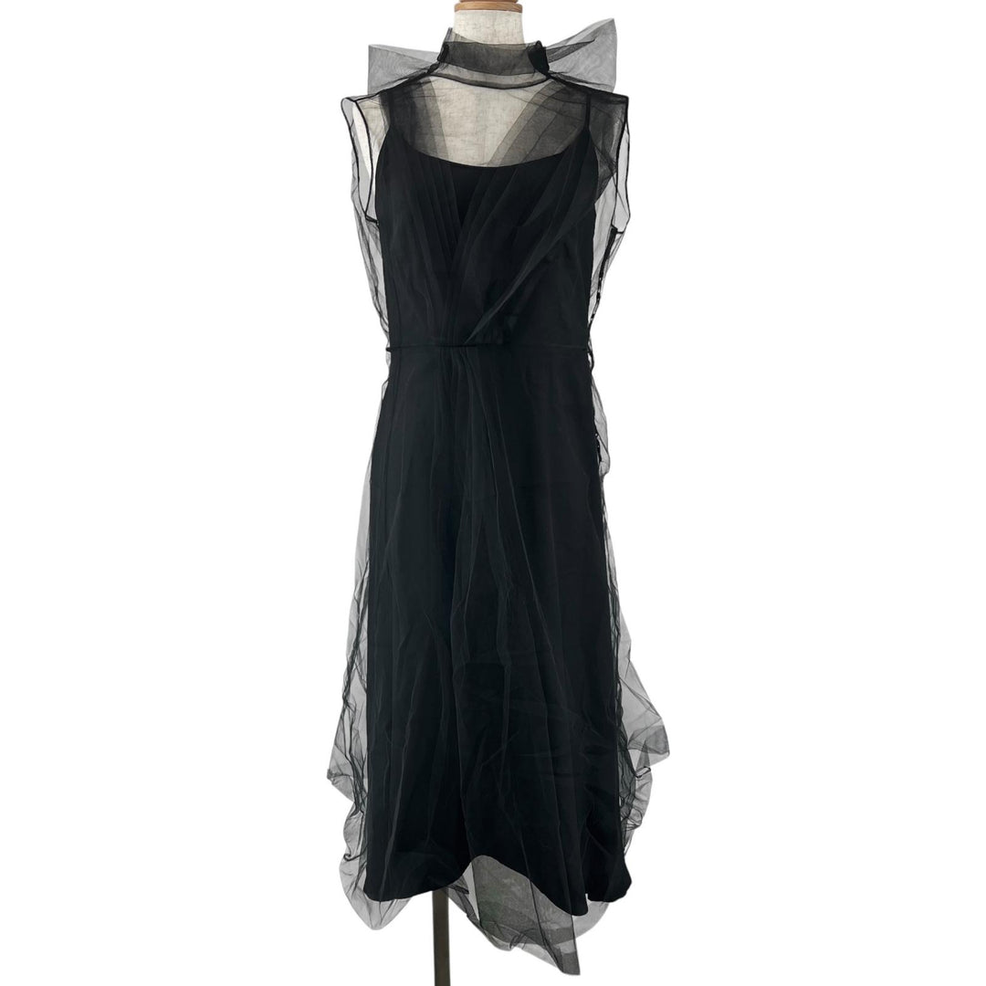 美品▲PRADA プラダ P37H5 シルク100％ バックリボン シアー ロング ワンピース ドレス ブラック 36 イタリア製 正規品 レディース