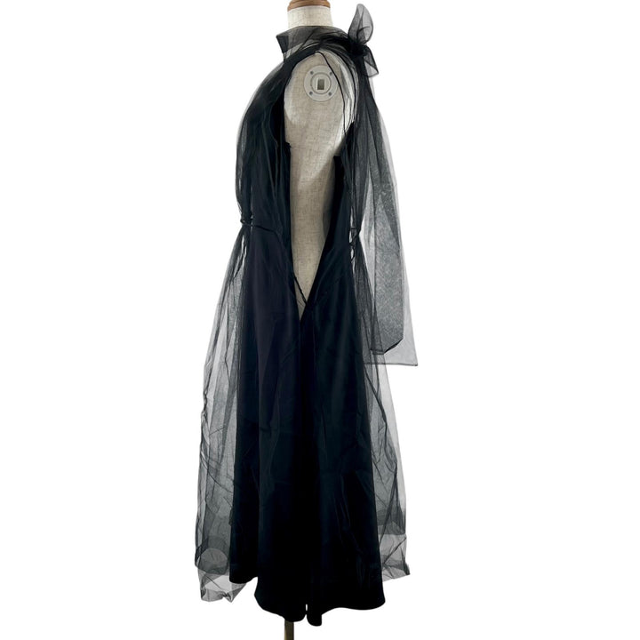 美品▲PRADA プラダ P37H5 シルク100％ バックリボン シアー ロング ワンピース ドレス ブラック 36 イタリア製 正規品 レディース