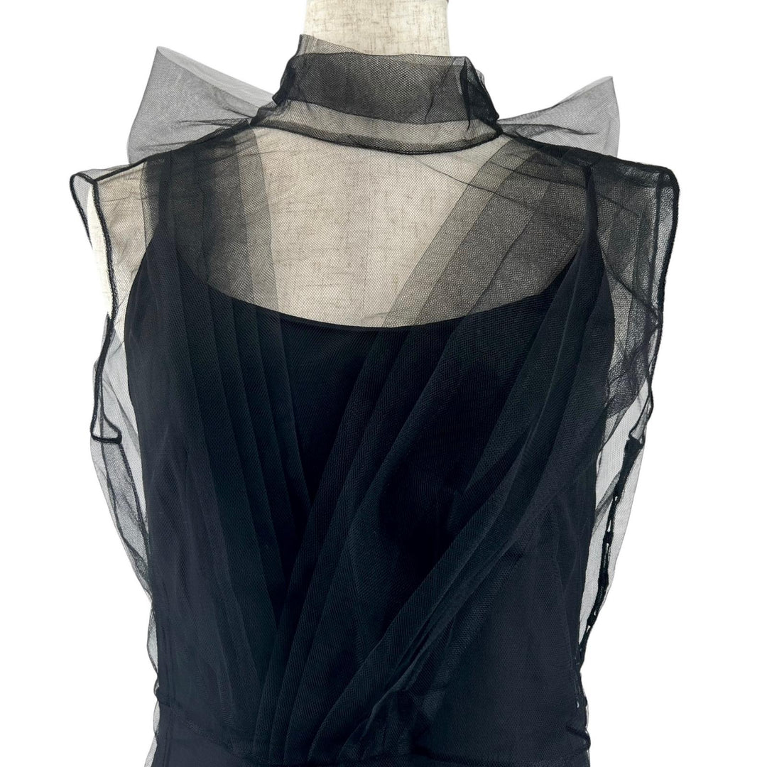美品▲PRADA プラダ P37H5 シルク100％ バックリボン シアー ロング ワンピース ドレス ブラック 36 イタリア製 正規品 レディース