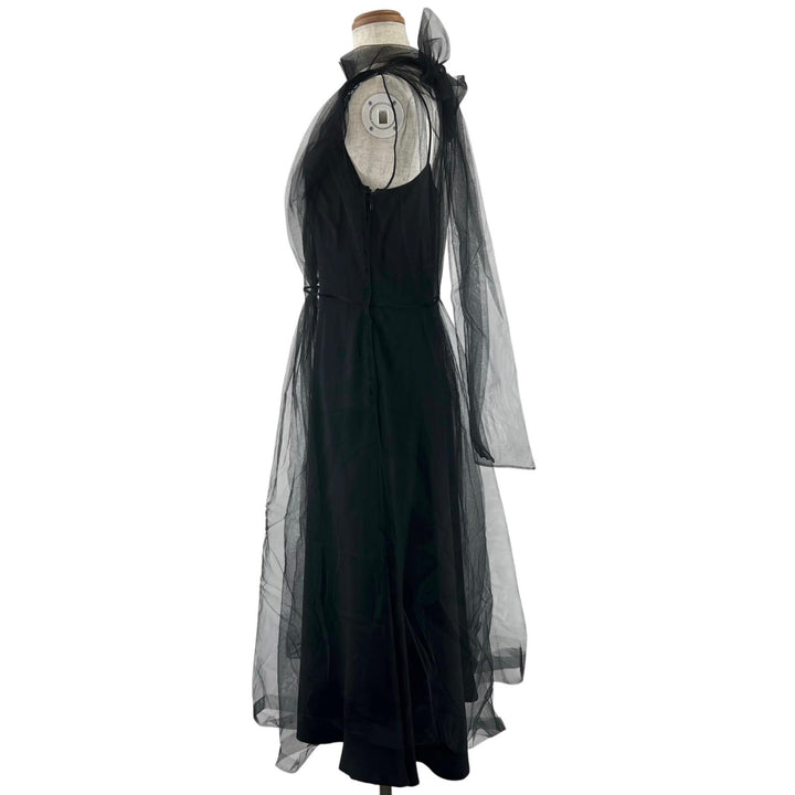 美品▲PRADA プラダ P37H5 シルク100％ バックリボン シアー ロング ワンピース ドレス ブラック 36 イタリア製 正規品 レディース